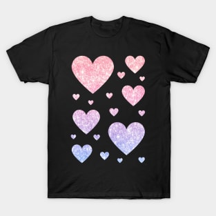 Pastel Pink and Purple Ombre Faux Glitter Hearts T-Shirt